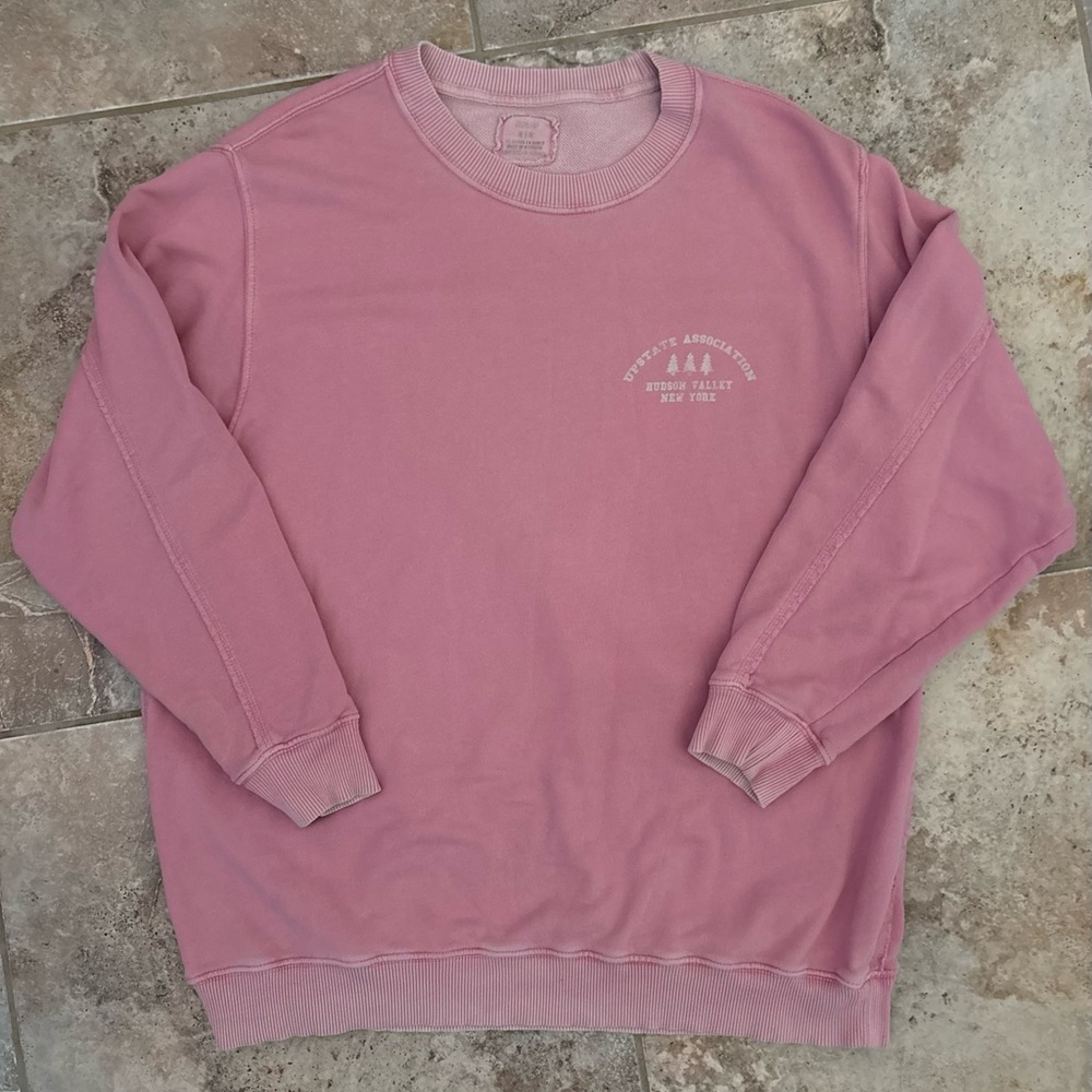 Aerie Oversized Upstate Pullover Distressed Pink Women’s Medium Crewneck Logo